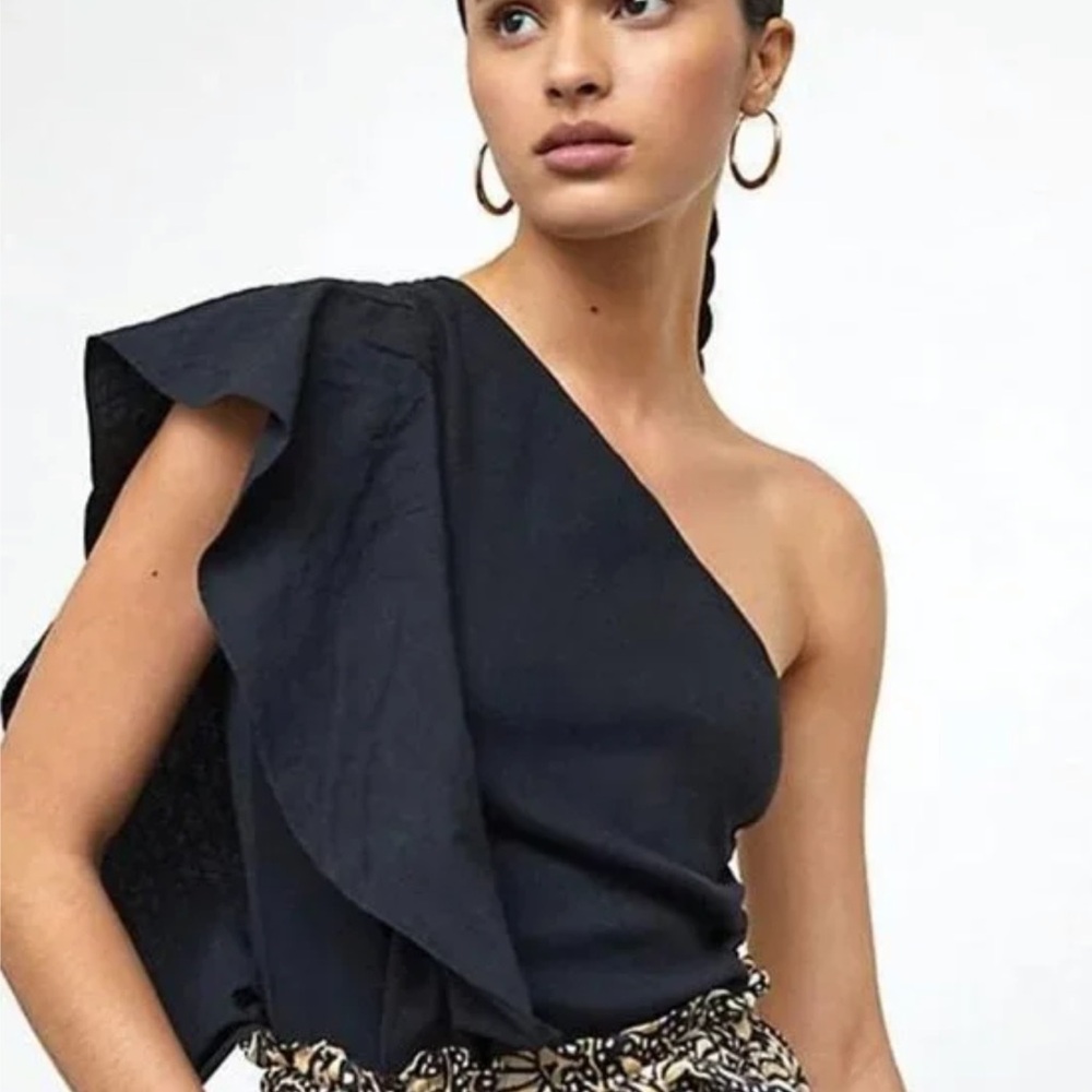 Anthropologie one shoulder black blouse
